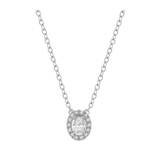Oval Shape East-West Petite Halo Diamond Fashion Pendant