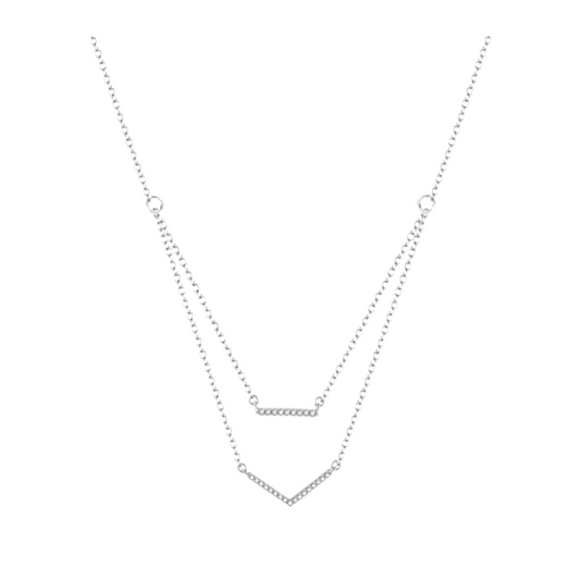Bar & V-Layered Diamond Necklace