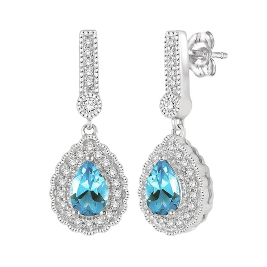 Pear Shape Gemstone & Halo Diamond Earrings