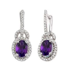 Oval Shape Gemstone & Halo Diamond Earrings