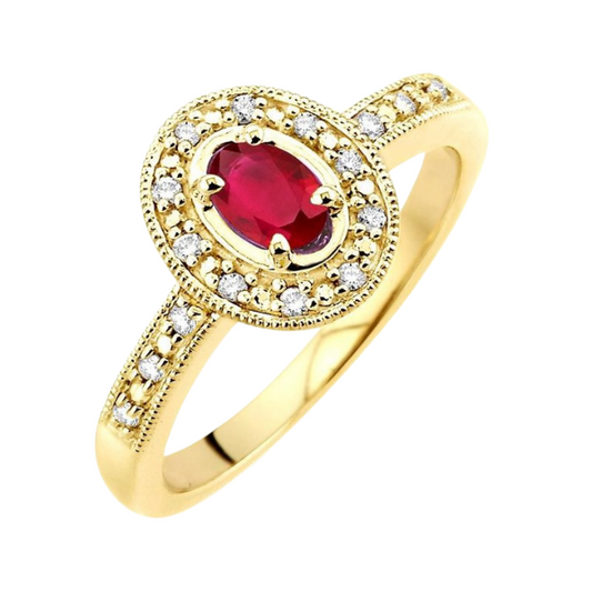 Oval Shape Gemstone & Halo Diamond Ring