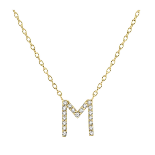 Block 'M' Initial Diamond Pendant