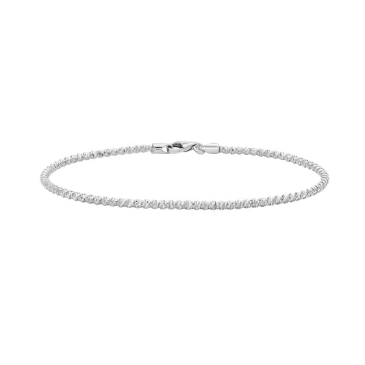 White Gold Diamond Cut/ Textured Sparkle Spring Bracelet