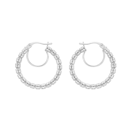 White Gold Diamond Cut/ Textured The Ice Chain Earring