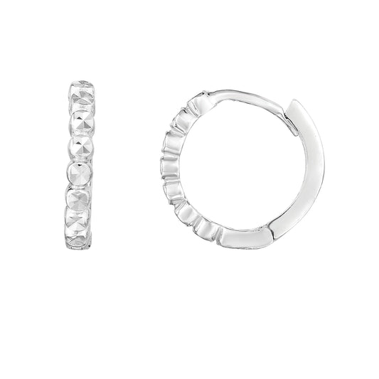 White Gold Diamond Cut/ Textured Huggies Earring