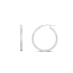 White Gold Diamond Cut/ Textured Diamond Cut Hoop Earring