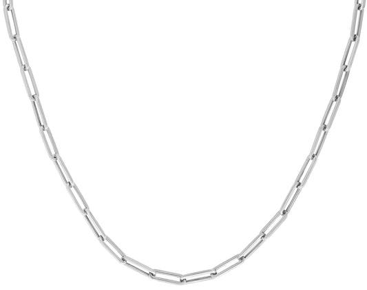 White Gold Polished Lite Paperclip Chain Necklace