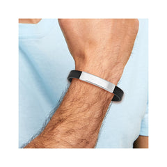 Sterling Silver Rhodium-plated ID Black Rubber Bracelet XGBKSS14-8