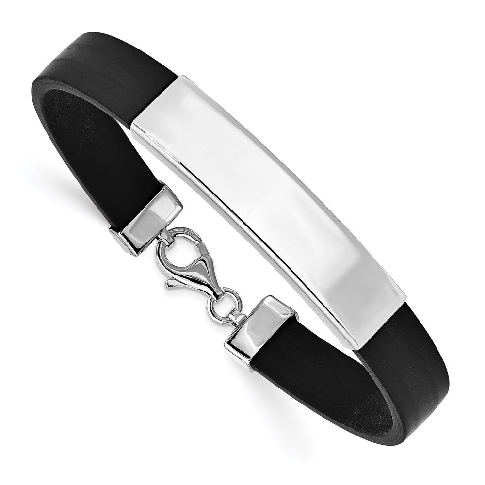 Sterling Silver Rhodium-plated ID Black Rubber Bracelet XGBKSS14-8