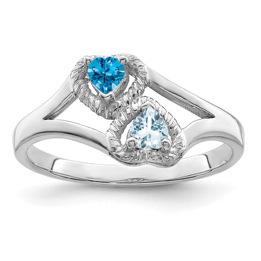 Sterling Silver Rhodium-plated Synthetic 2 Stone Mother's Ring