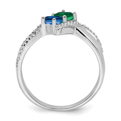 Sterling Silver Rhodium-plated Synthetic 2 Stone Mother's Ring