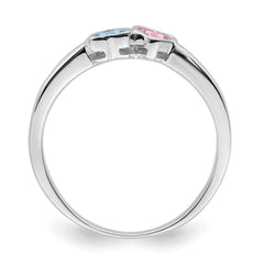 Sterling Silver Rhodium-plated Synthetic 2 Stone Mother's Ring