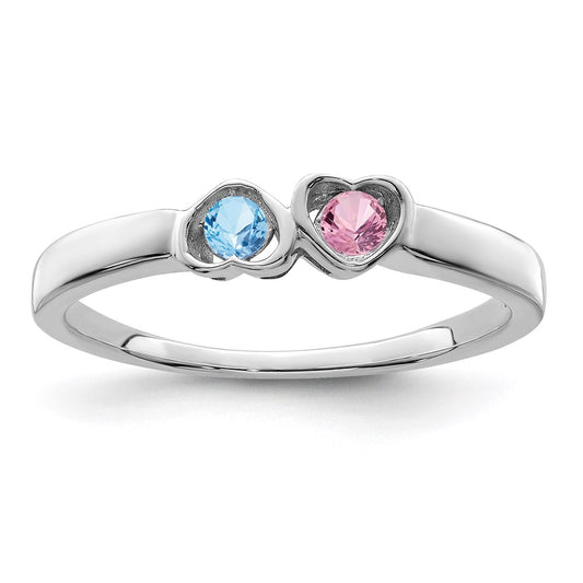 Sterling Silver Rhodium-plated Synthetic 2 Stone Mother's Ring