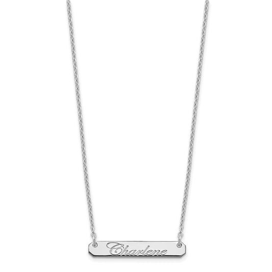 Sterling Silver/Rhod-plated Small EDWARDIAN SCRIPT Bar Necklace XNA1215SS