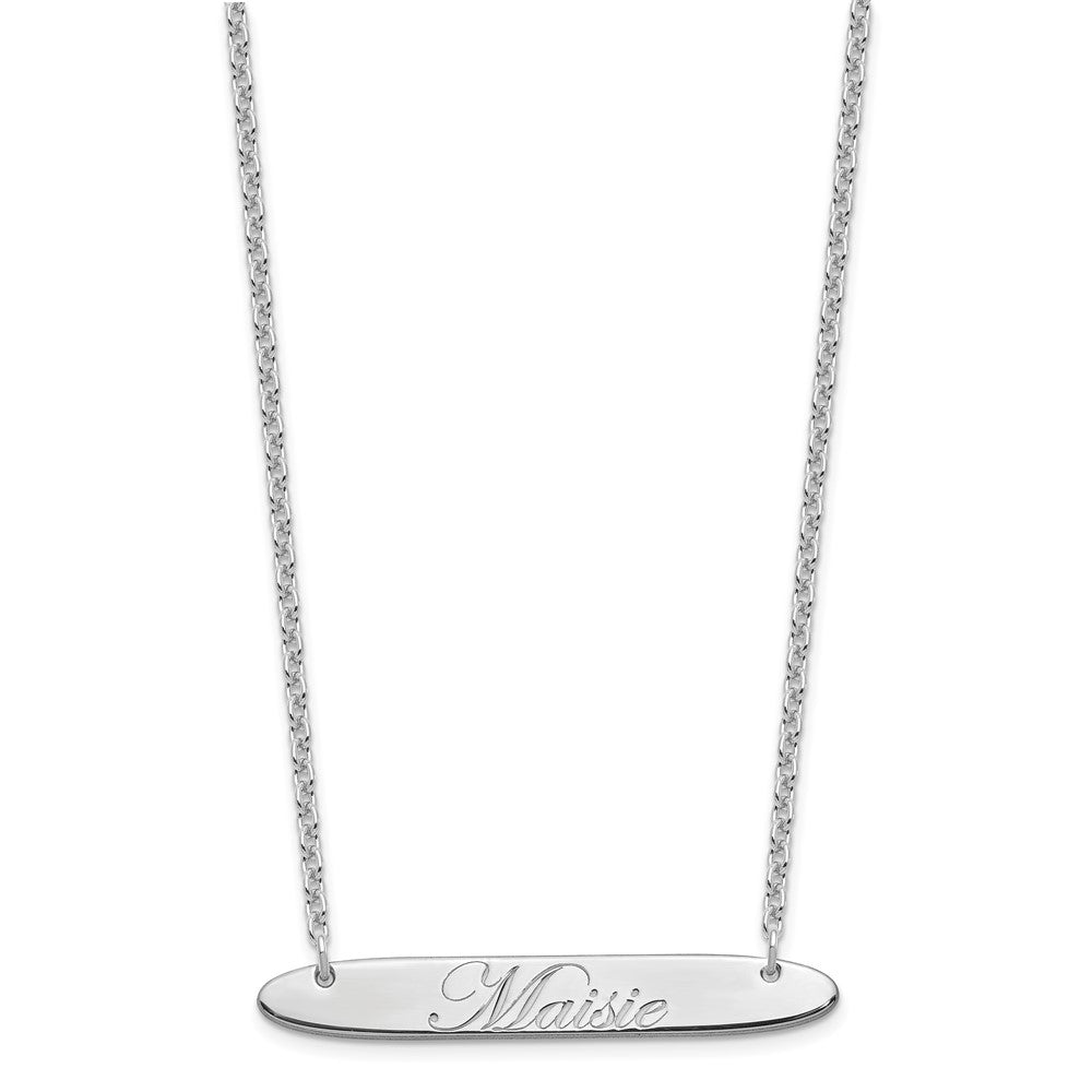 SS/Rhodium-plated Medium Oblong EDWARDIAN SCRIPT Bar Necklace XNA1221SS
