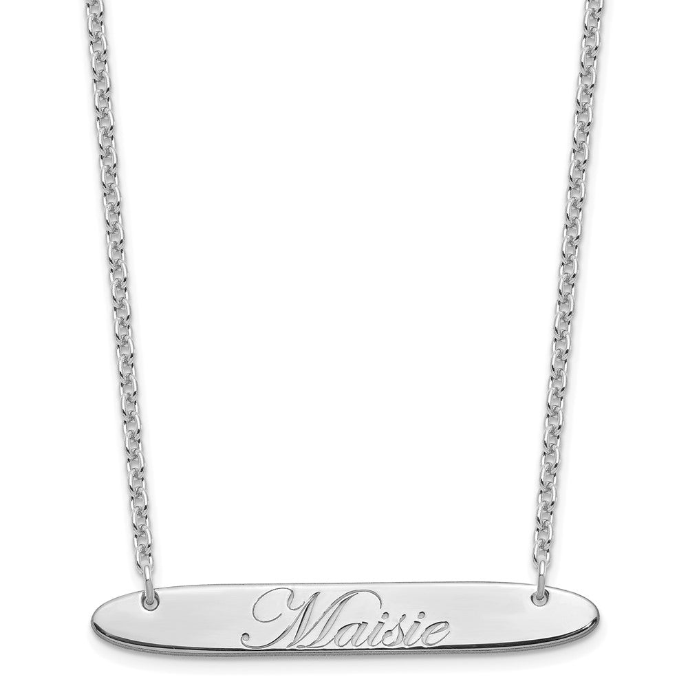 SS/Rhodium-plated Medium Oblong EDWARDIAN SCRIPT Bar Necklace XNA1221SS