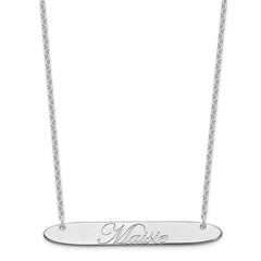 SS/Rhodium-plated Large Oblong EDWARDIAN SCRIPT Bar Necklace XNA1226SS