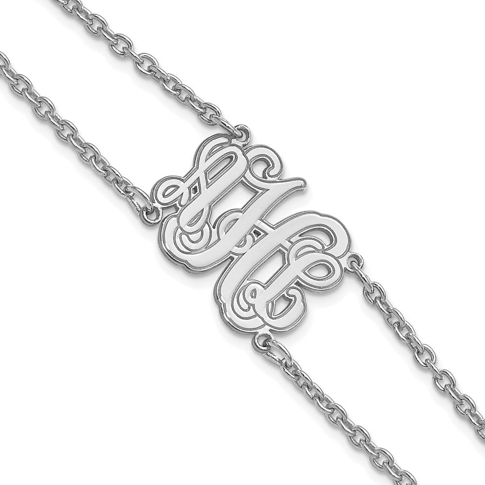 SS/Rhod-plated Double Chain Etched Monogram Bracelet XNA1264SS