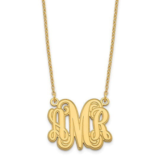 Sterling Silver/Gold-plated Etched Monogram Necklace XNA538GP