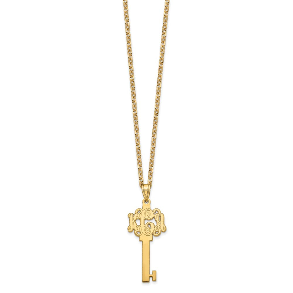 Sterling Silver/Gold-plated Etched Monogram Key Necklace XNA557GP