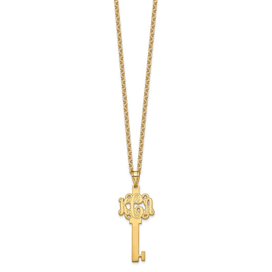 Sterling Silver/Gold-plated Etched Monogram Key Necklace XNA557GP