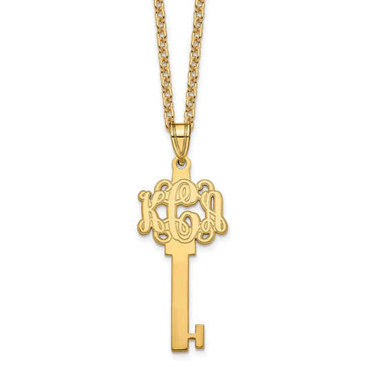 Sterling Silver/Gold-plated Etched Monogram Key Necklace XNA557GP