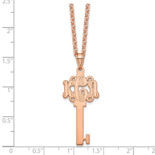 Sterling Silver/Rose-plated Etched Monogram Key Necklace XNA557RP