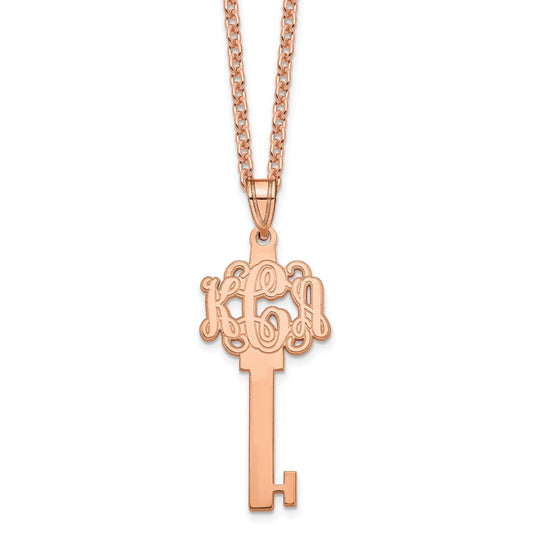 Sterling Silver/Rose-plated Etched Monogram Key Necklace XNA557RP