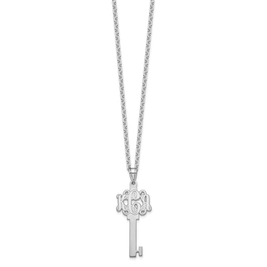 Sterling Silver/Rhodium-plated Etched Monogram Key Necklace XNA557SS