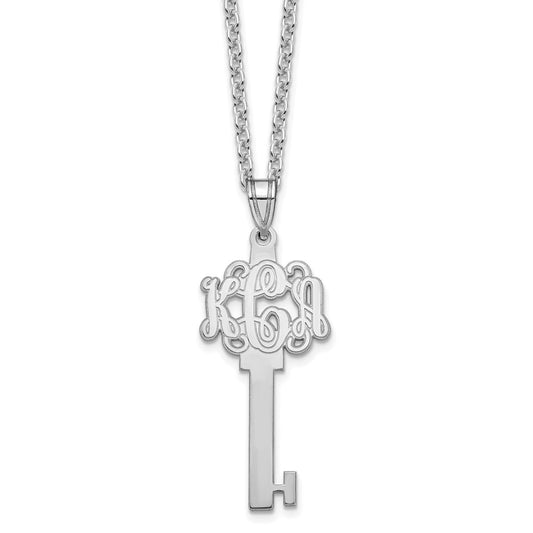 Sterling Silver/Rhodium-plated Etched Monogram Key Necklace XNA557SS