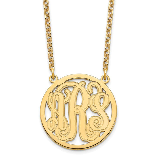 Sterling Silver/Gold-plated Etched Round Monogram Necklace XNA566GP