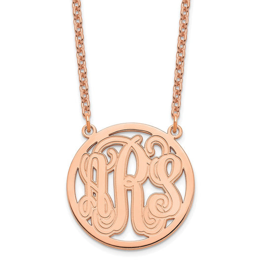 Sterling Silver/Rose-plated Etched Round Monogram Necklace XNA566RP