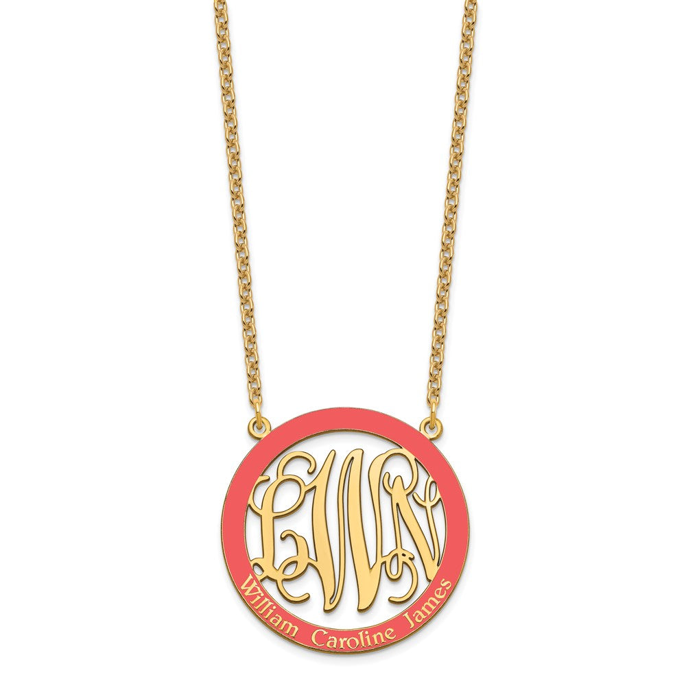 SS/Gold-plated Large  Family Monogram w/Epoxy Necklace XNA572GP--6