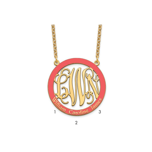 SS/Gold-plated Large  Family Monogram w/Epoxy Necklace XNA572GP--6