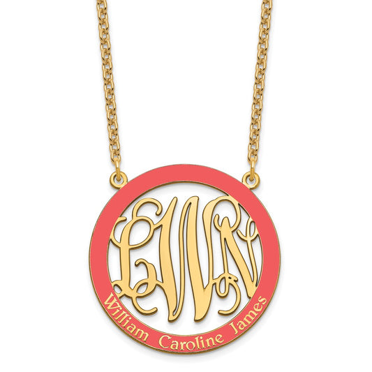 SS/Gold-plated Large  Family Monogram w/Epoxy Necklace XNA572GP--6