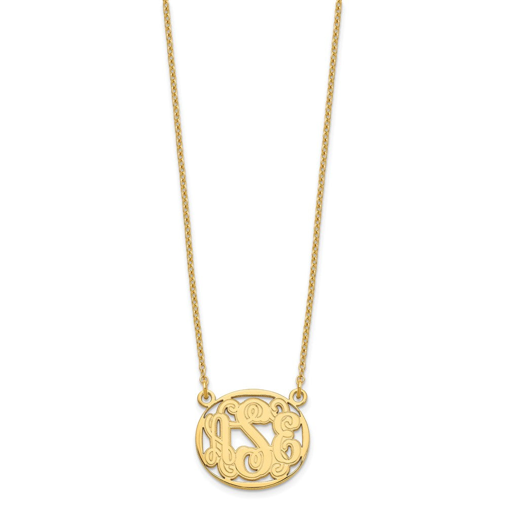 Sterling Silver/Gold-plated Etched Oval Monogram Necklace XNA579GP