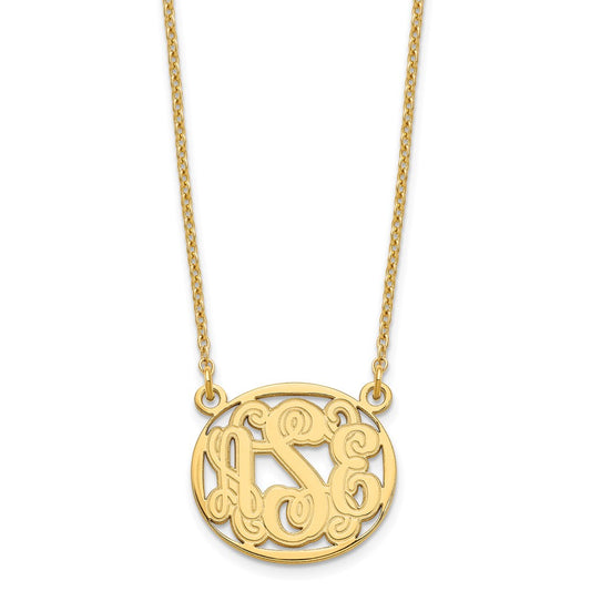 Sterling Silver/Gold-plated Etched Oval Monogram Necklace XNA579GP