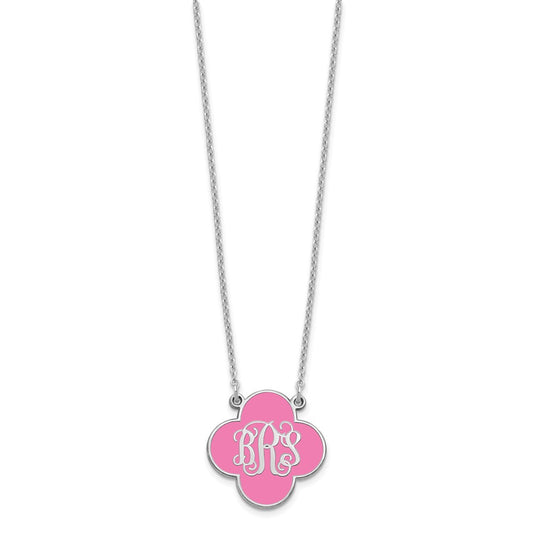 Sterling Silver/Rhodium-plated Clover Monogram w/Epoxy Necklace XNA602SS
