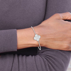 Sterling Silver/Rhodium-plated Clover Monogram Slip on Bangle XNA603SS