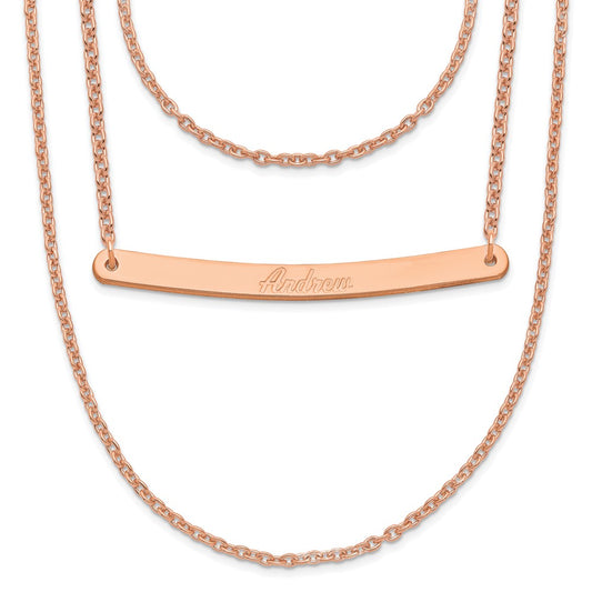 Sterling Silver/Rose-plated Brushed 3 Chain 1 Bar Necklace XNA651RP