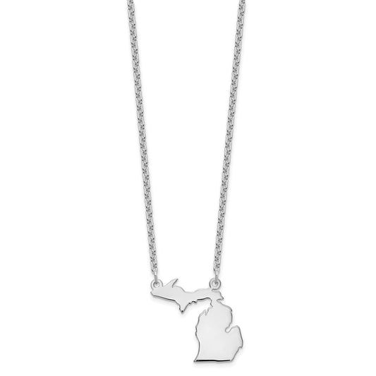 Sterling Silver/Rhodium-plated Michigan State Necklace XNA706SS-MI