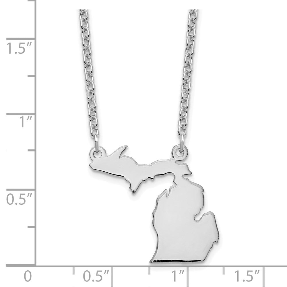 Sterling Silver/Rhodium-plated Michigan State Necklace XNA706SS-MI