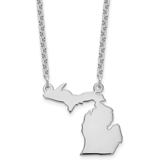 Sterling Silver/Rhodium-plated Michigan State Necklace XNA706SS-MI