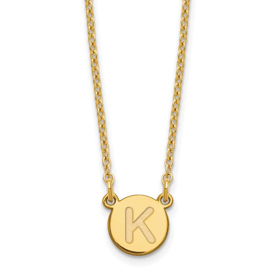 Sterling Silver Gold-plated Tiny Circle Block Letter K Initial Necklace XNA722GP_K