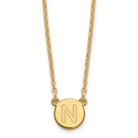 Sterling Silver Gold-plated Tiny Circle Block Letter N Initial Necklace XNA722GP_N