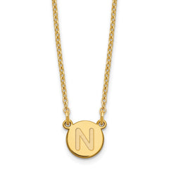 Sterling Silver Gold-plated Tiny Circle Block Letter N Initial Necklace XNA722GP_N