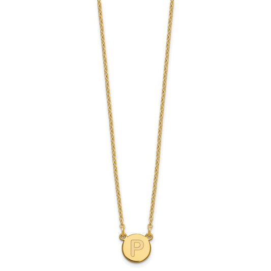 Sterling Silver Gold-plated Tiny Circle Block Letter P Initial Necklace XNA722GP_P