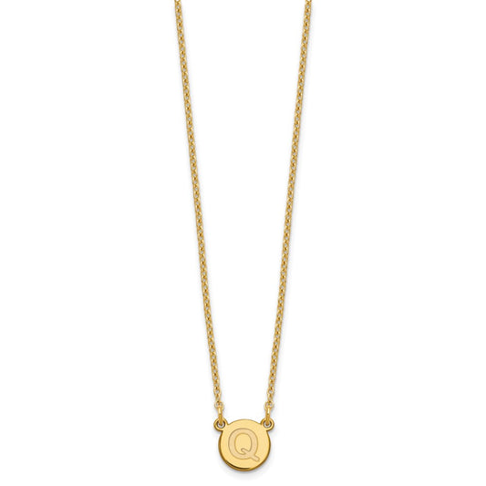 Sterling Silver Gold-plated Tiny Circle Block Letter Q Initial Necklace XNA722GP_Q