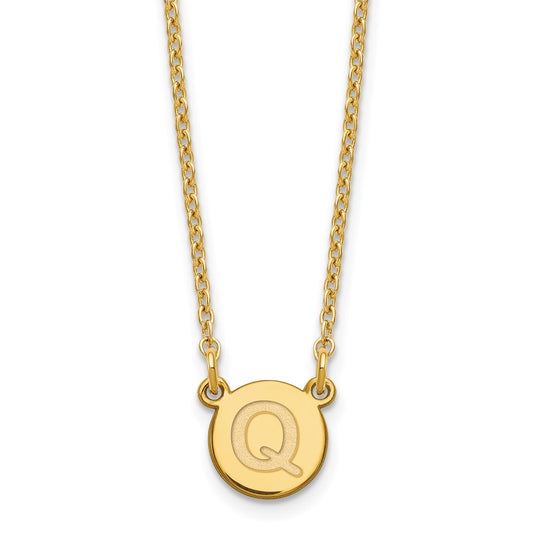 Sterling Silver Gold-plated Tiny Circle Block Letter Q Initial Necklace XNA722GP_Q
