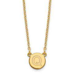 Sterling Silver Gold-plated Tiny Circle Block Letter Q Initial Necklace XNA722GP_Q
